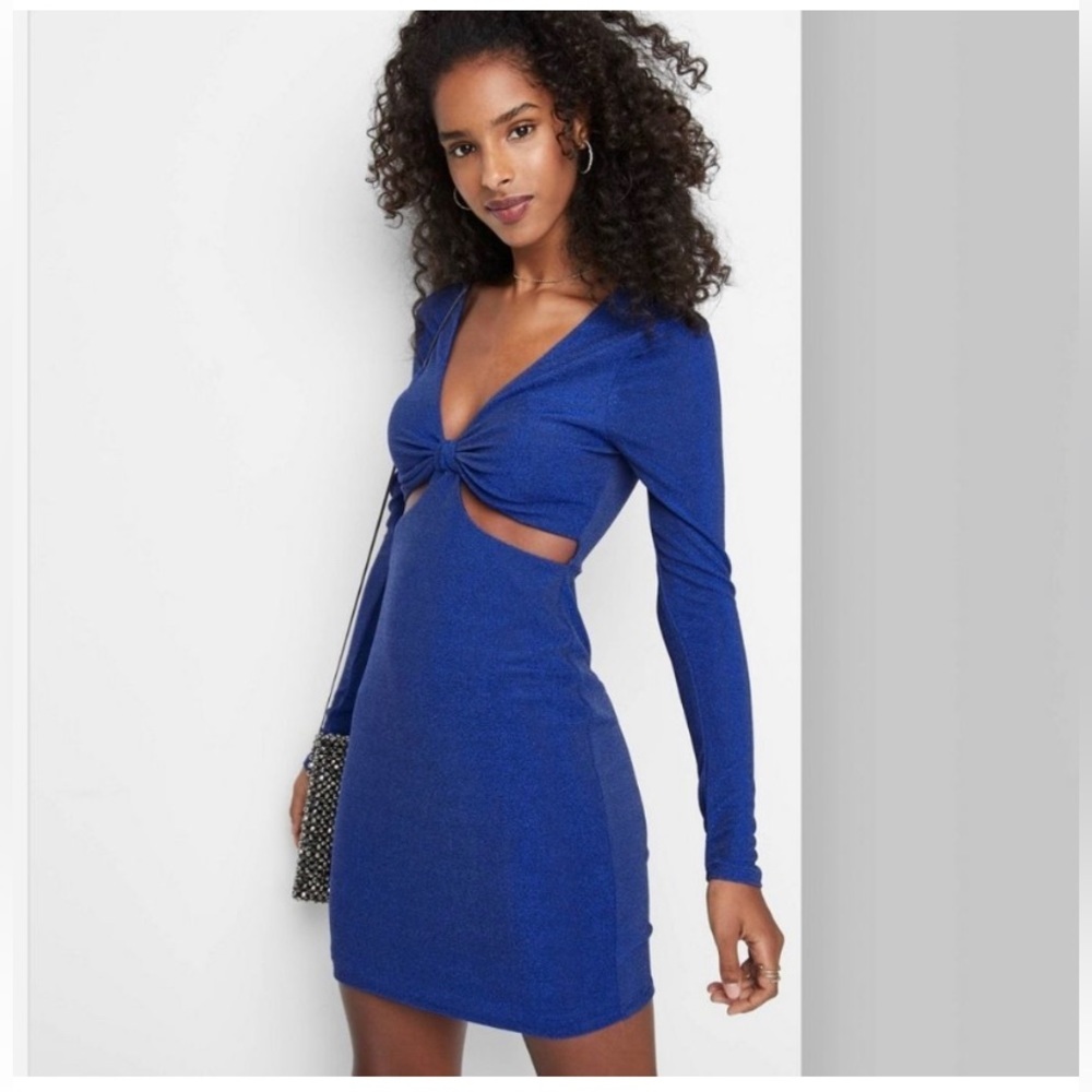 Women's Long Sleeve Cut Out Lurex Bodycon Dress - Wild Fable Lapis Blue
